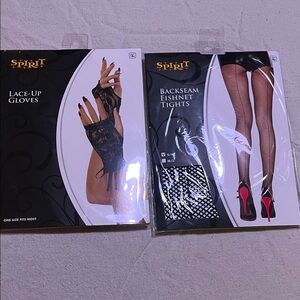 Spirit Black Lace-Up Gloves and Fishnet Tights Set